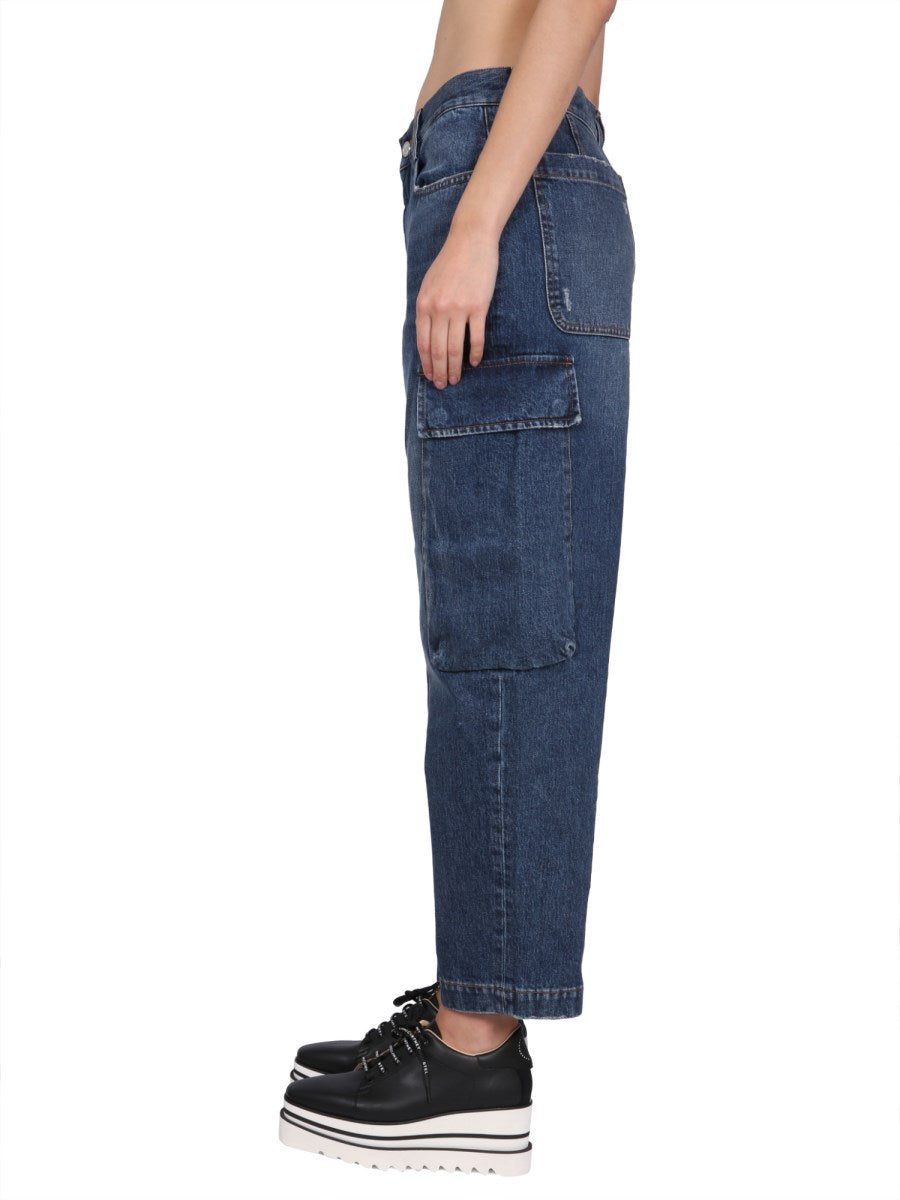 Cropped Cargo Jeans in Dark Blue