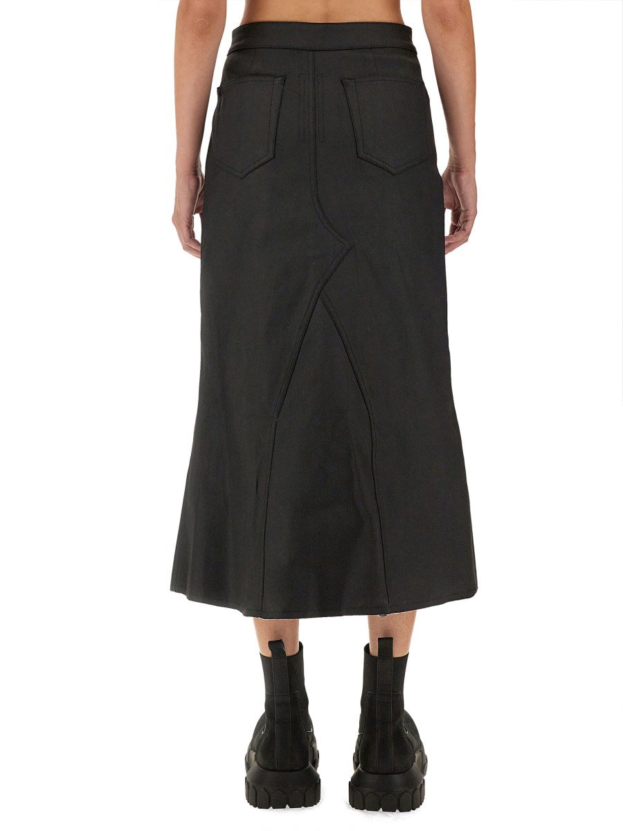 Paneled Denim Midi Skirt in Black