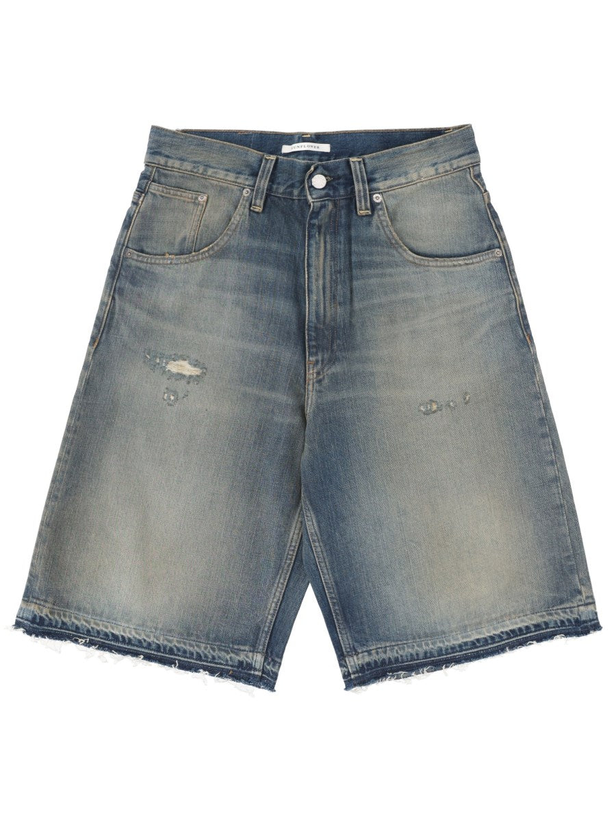 Wide Raw-Hem Denim Shorts