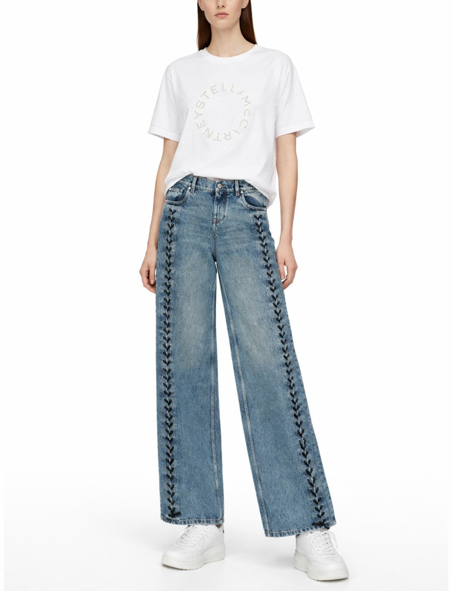 Lace-Up Wide-Leg Jeans