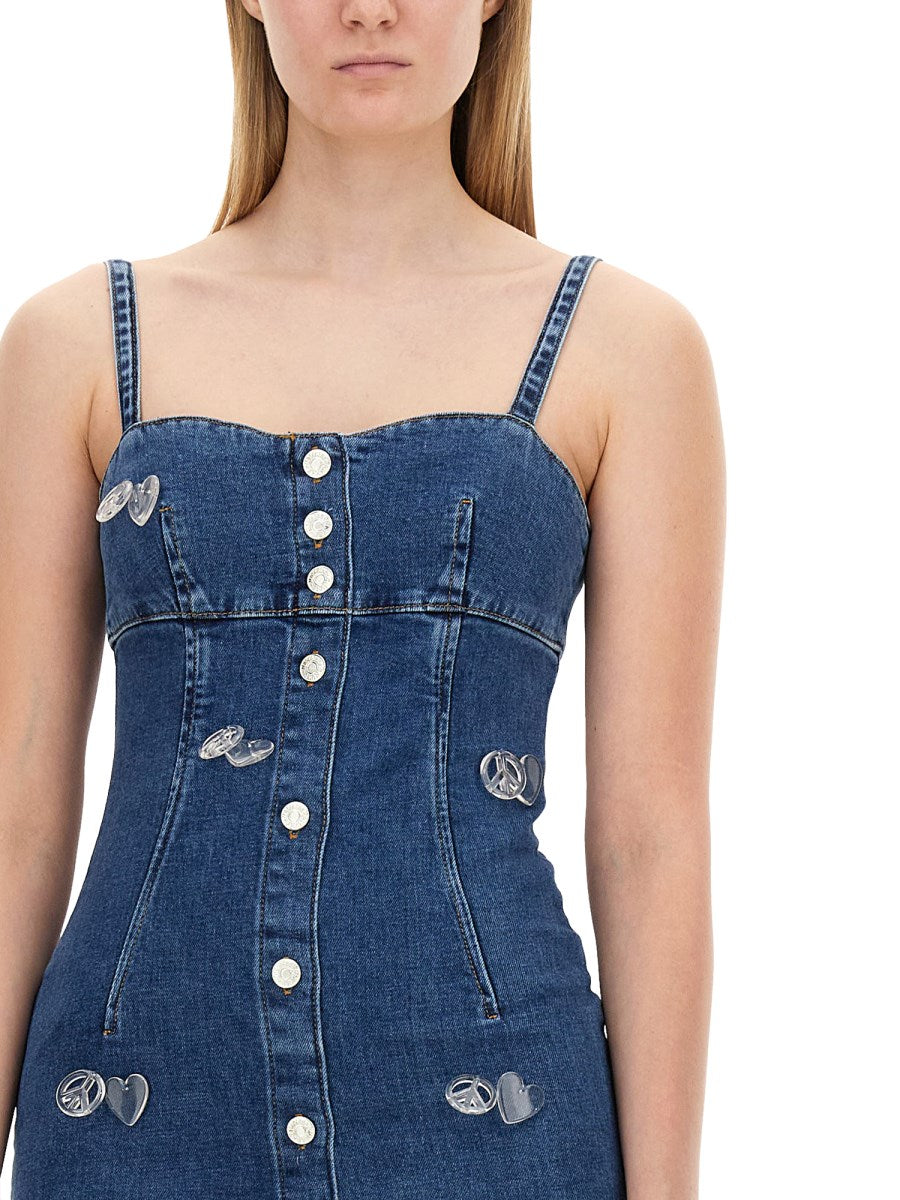 Heart-Detail Denim Bustier Dress