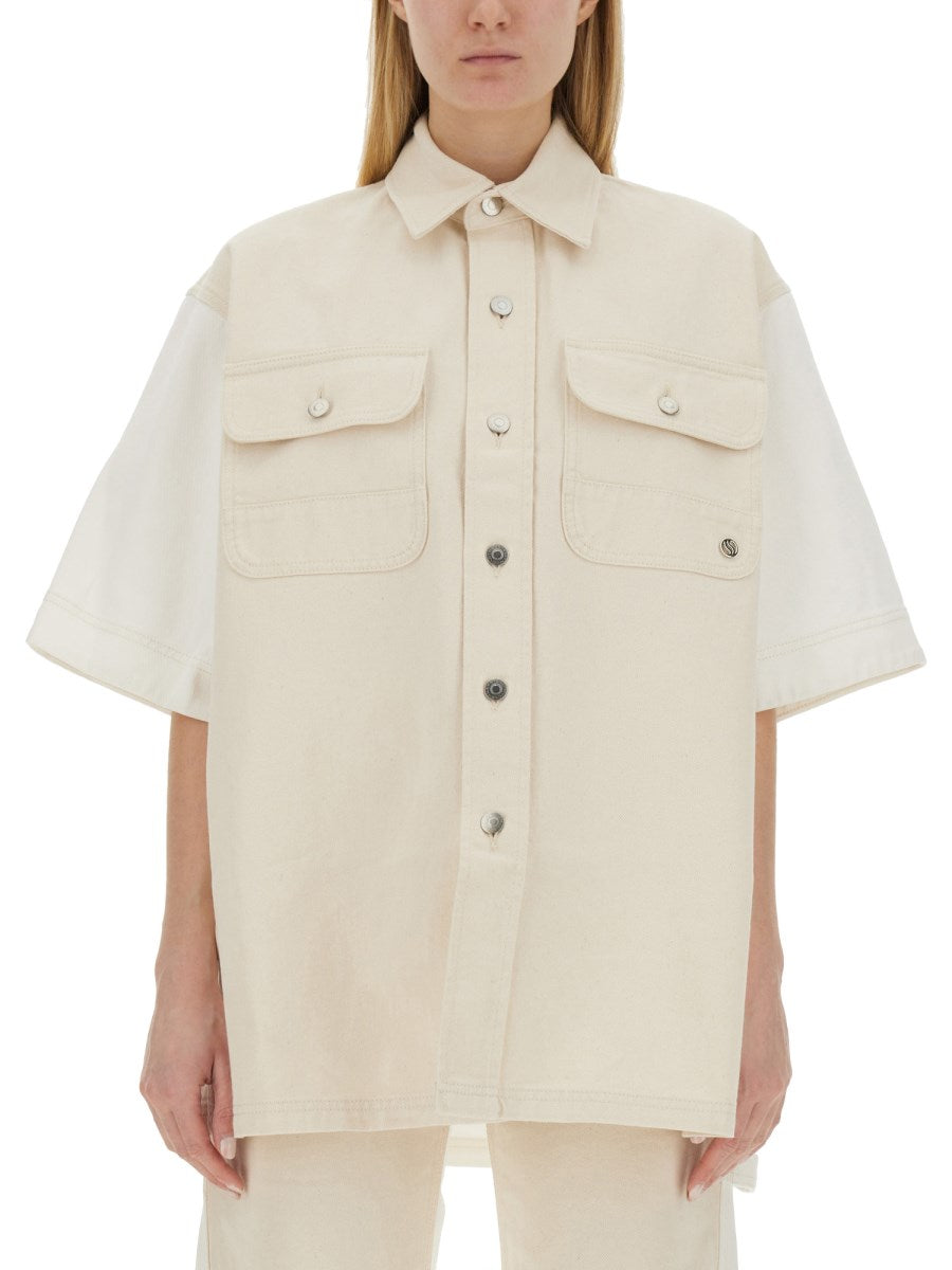 Short-Sleeve Denim Shirt in Ivory