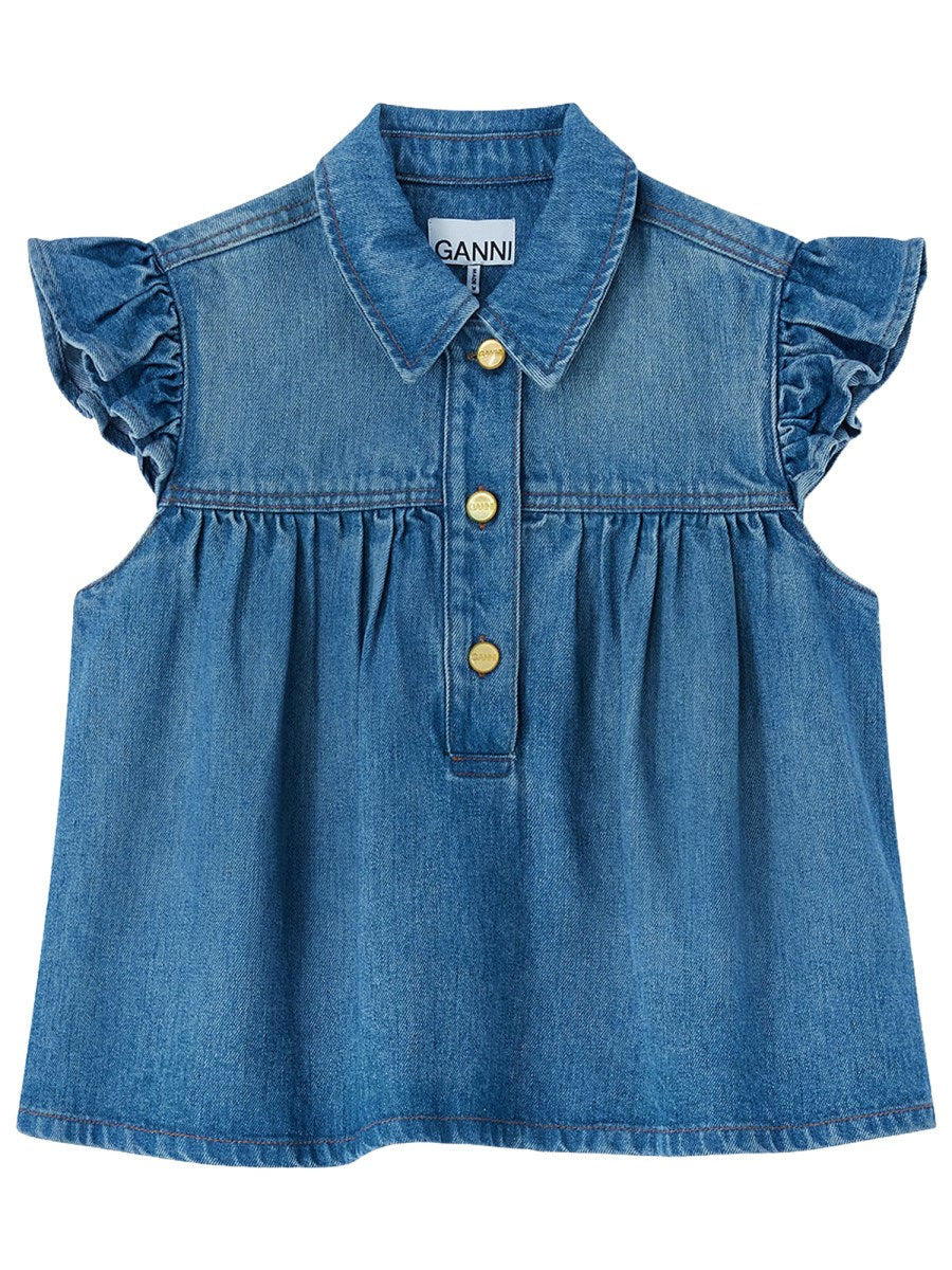 Sleeveless Denim Top With Collar