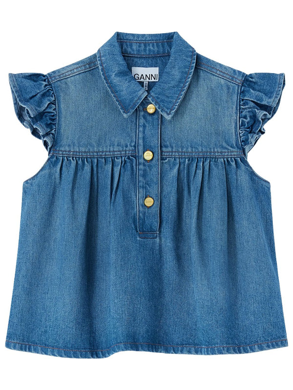 Sleeveless Denim Top With Collar