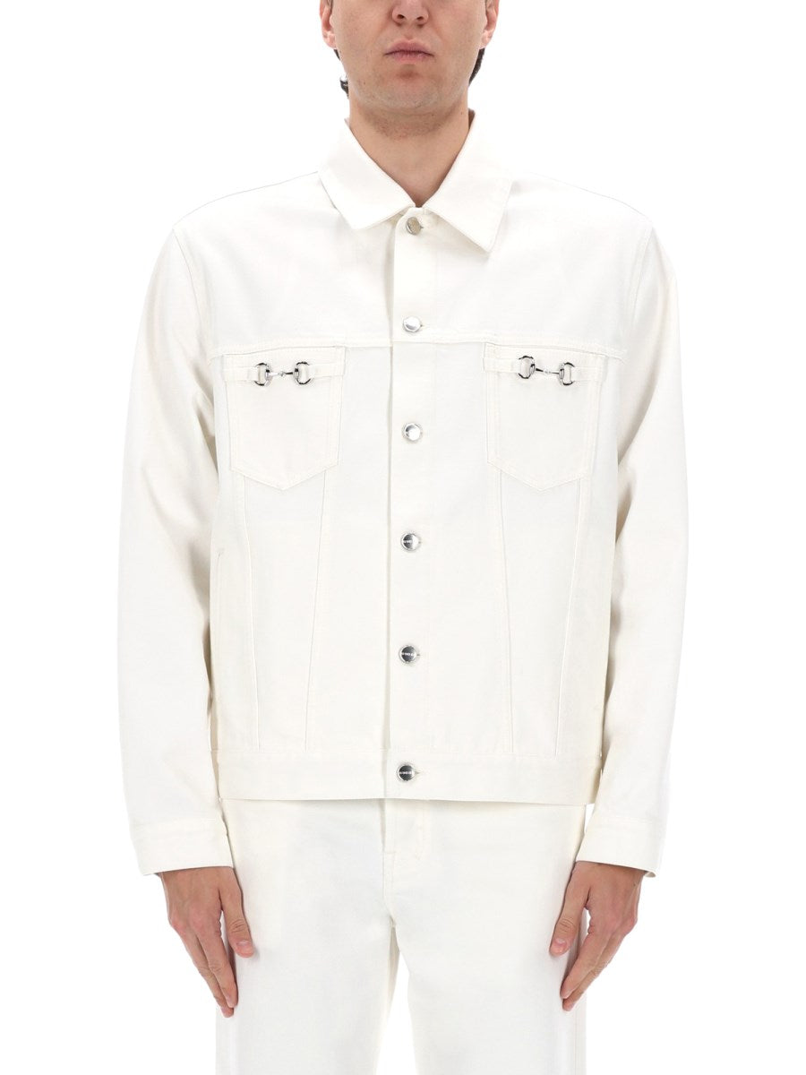 Denim Jacket With Horsebit Detail White