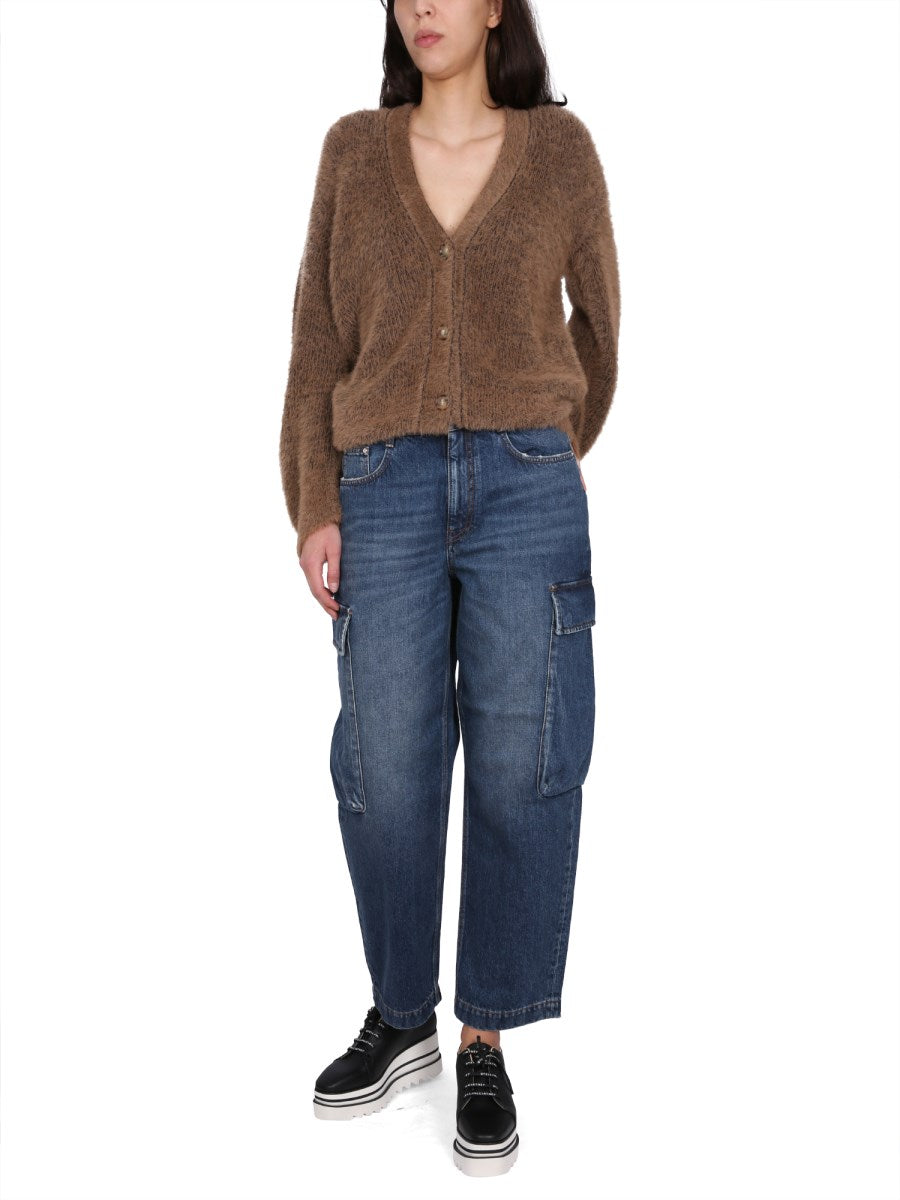 Cropped Cargo Jeans in Dark Blue