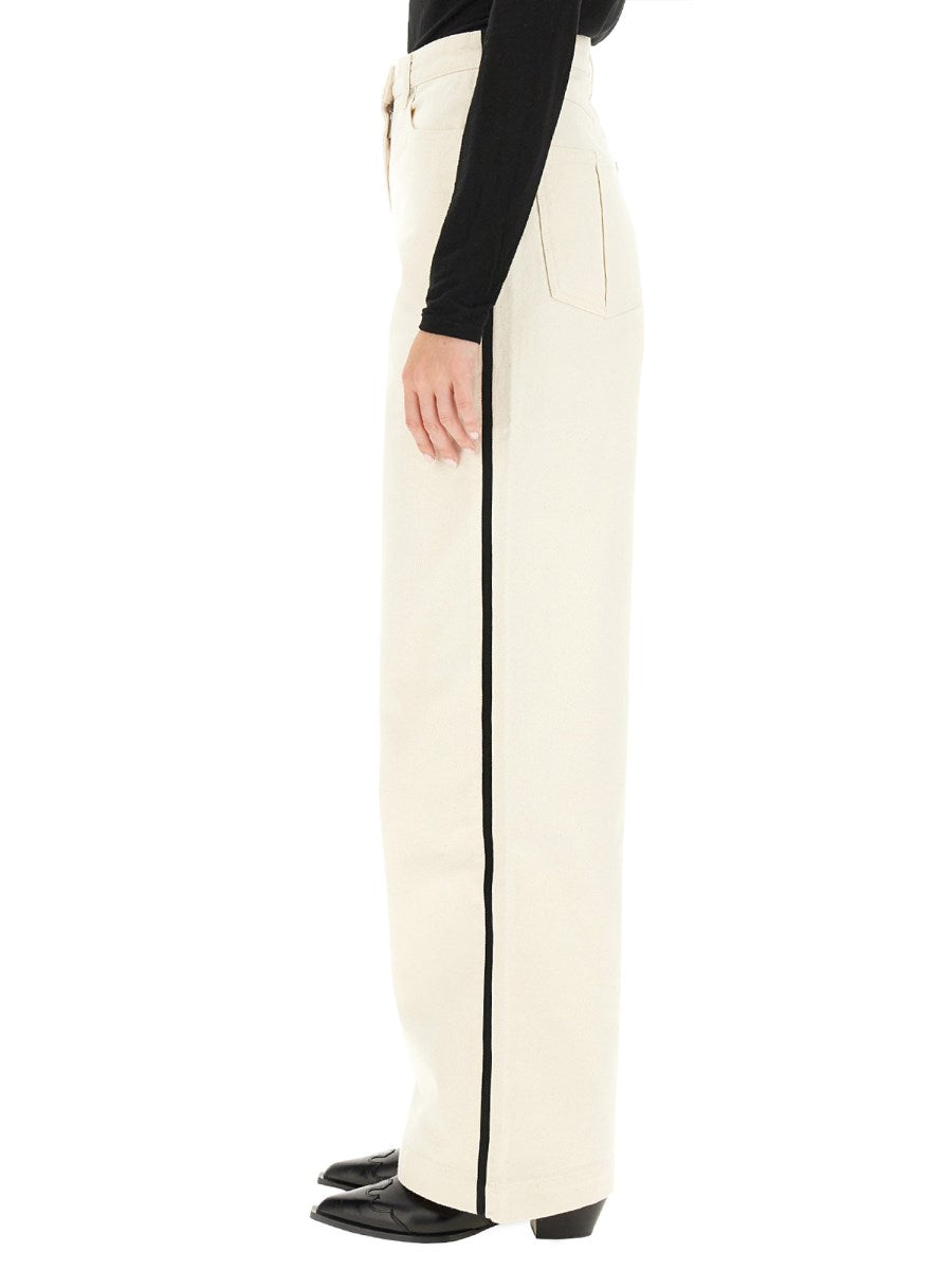 Wide Jeans in Ecru with Side Stripe