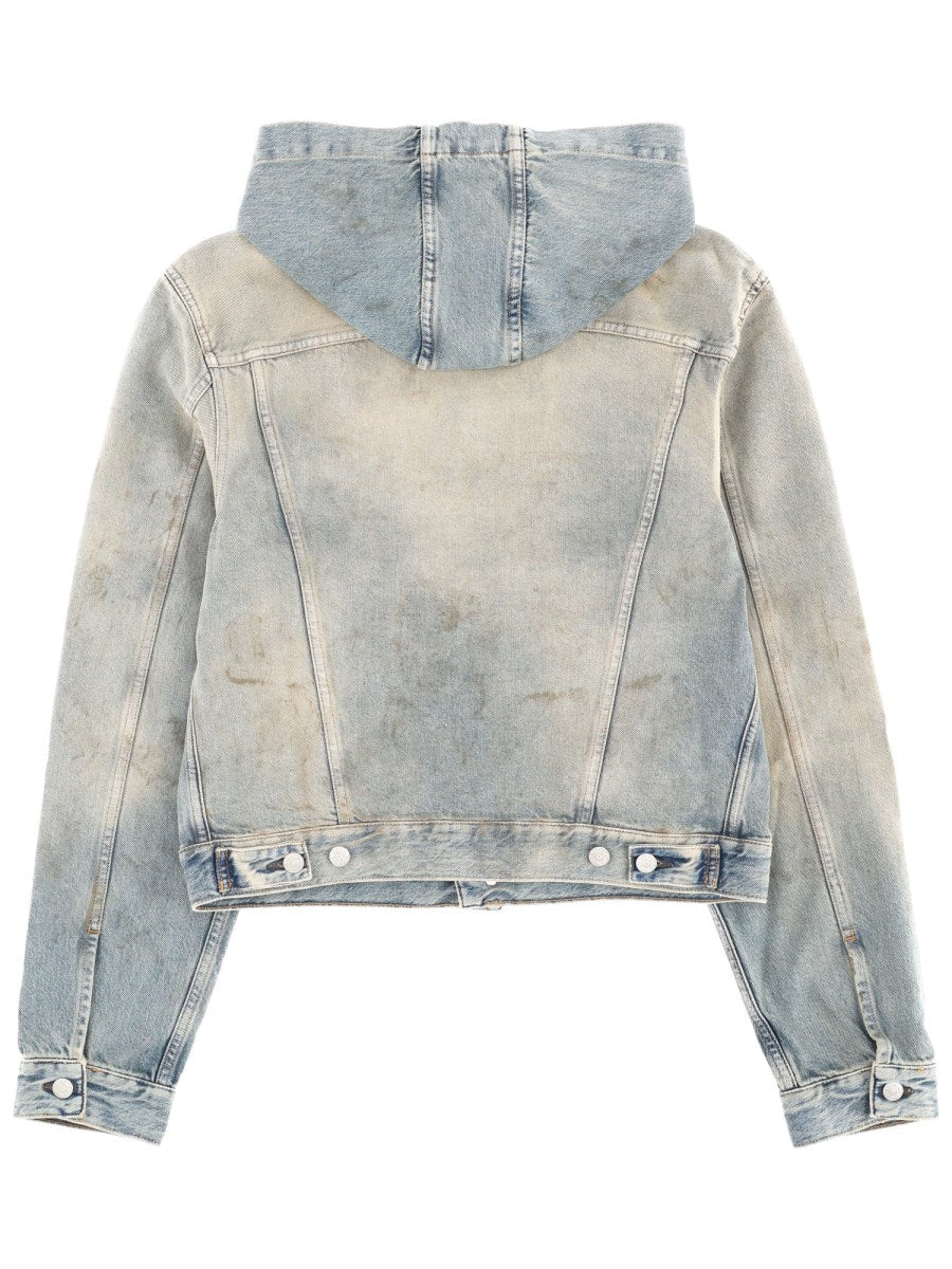 Hooded Denim Jacket in Washed Blue