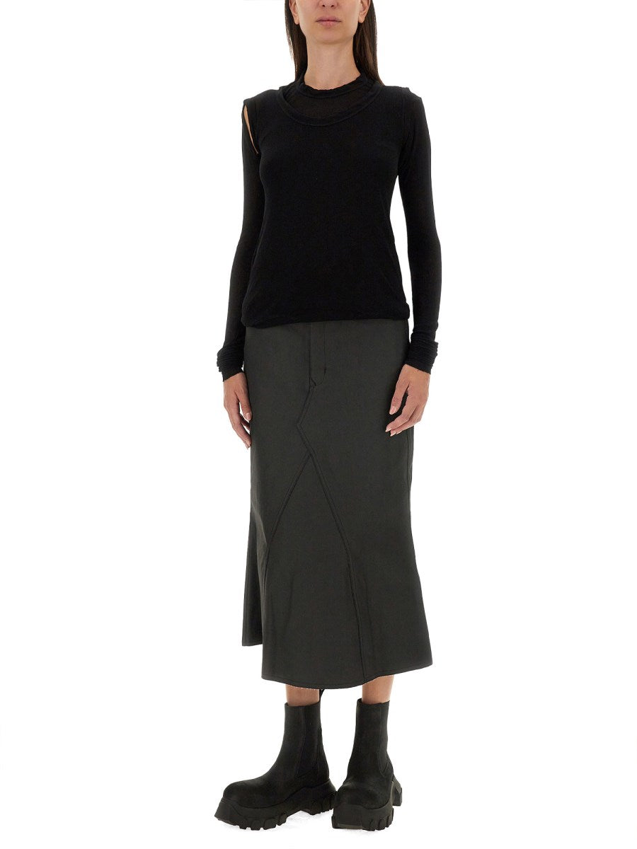Paneled Denim Midi Skirt in Black