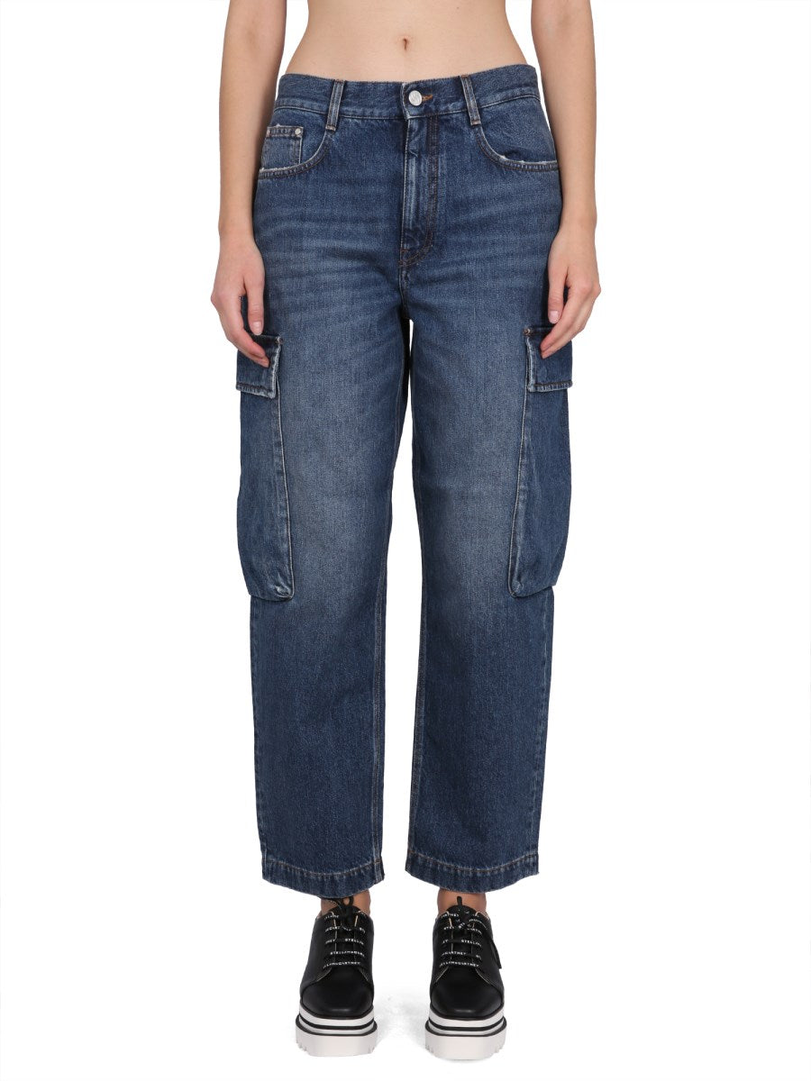Cropped Cargo Jeans in Dark Blue