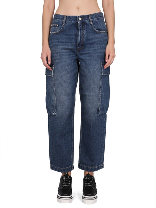 Cropped Cargo Jeans in Dark Blue