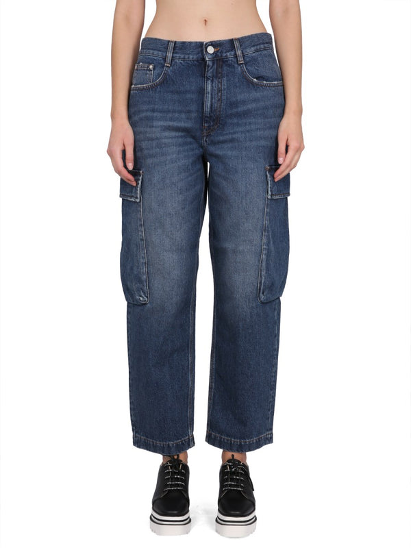 Cropped Cargo Jeans in Dark Blue