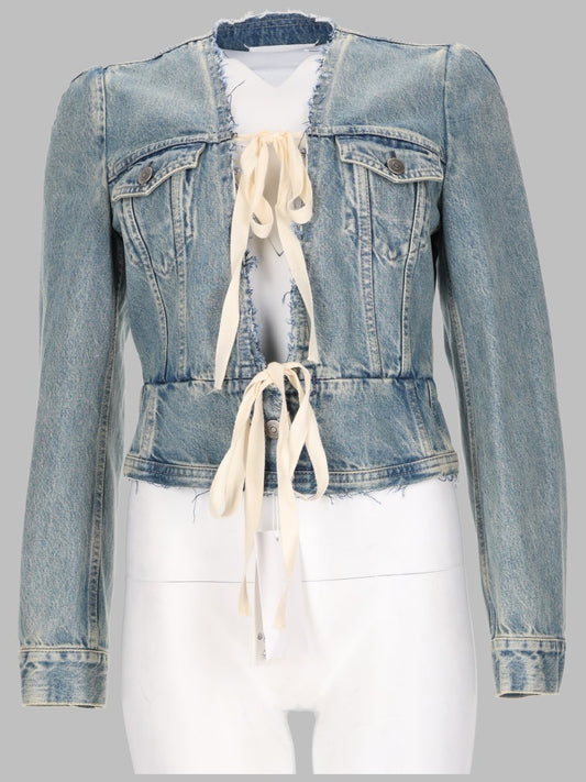 Tie-Front Deconstructed Denim Jacket