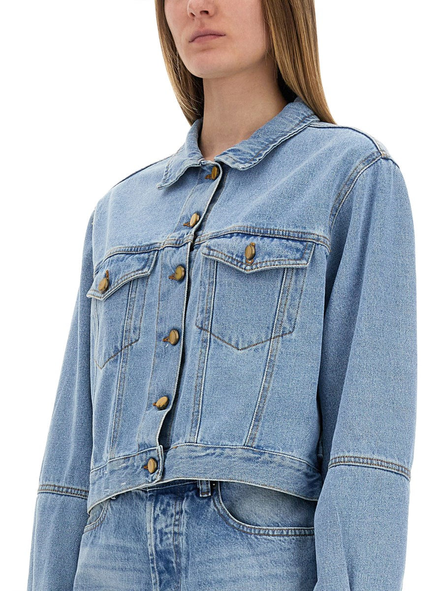 Cropped Denim Jacket with Gold Buttons