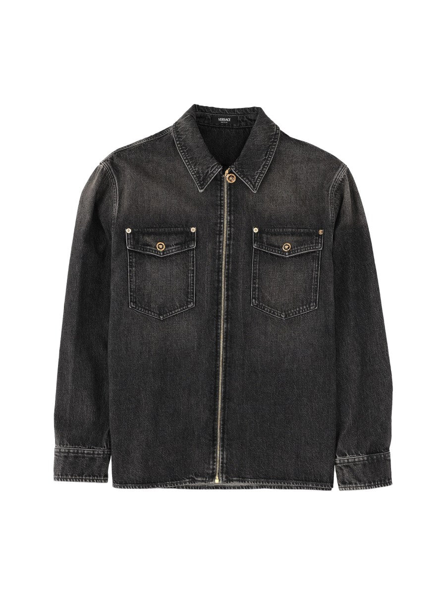 Zip Denim Jacket in Washed Black