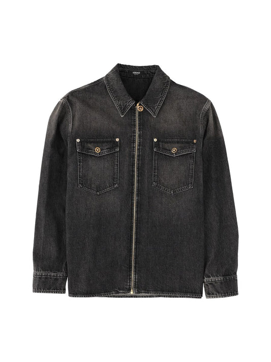Zip Denim Jacket in Washed Black