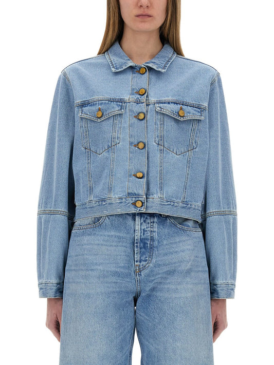 Cropped Denim Jacket with Gold Buttons