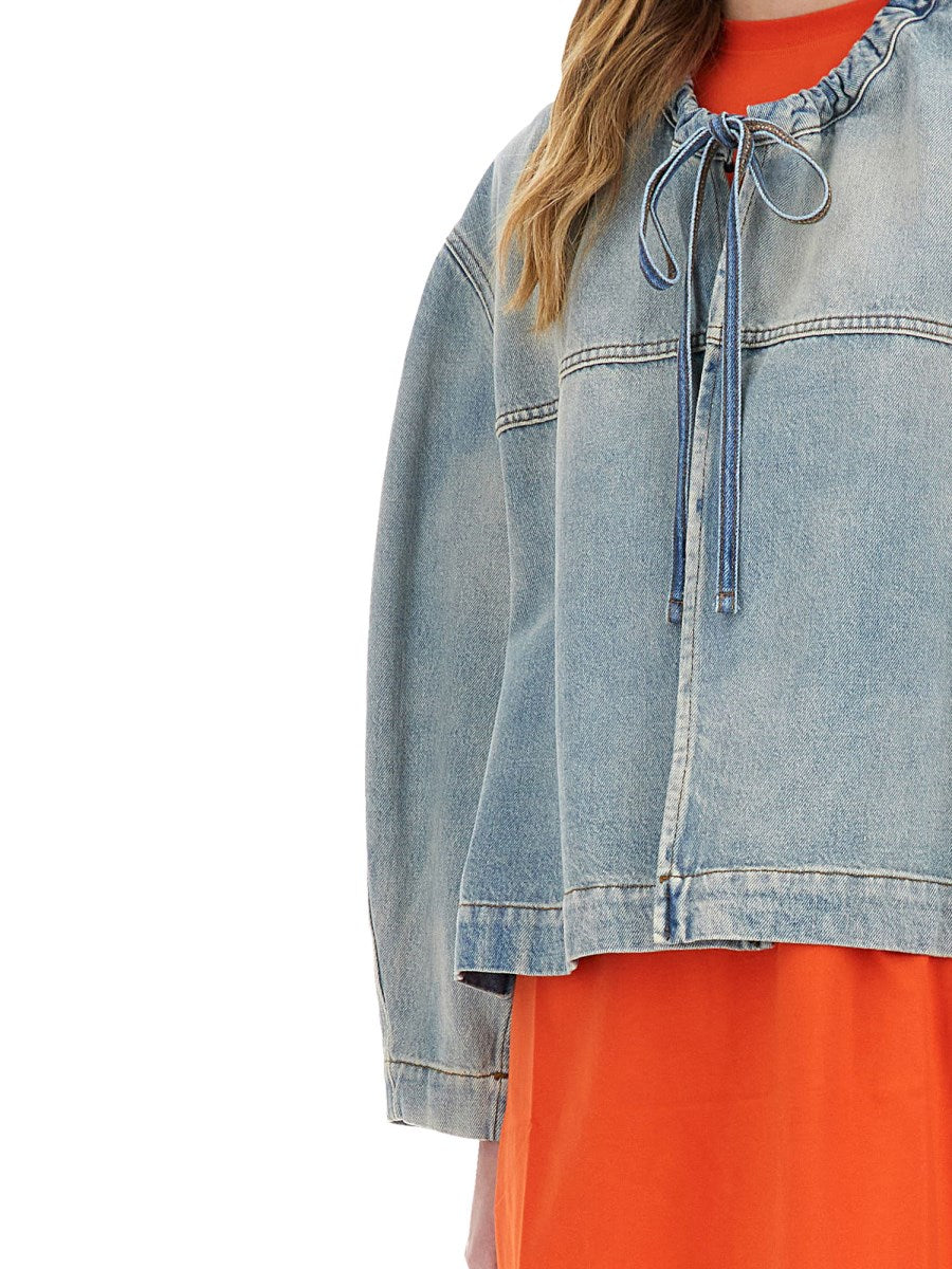 Oversized Tie-Neck Denim Jacket