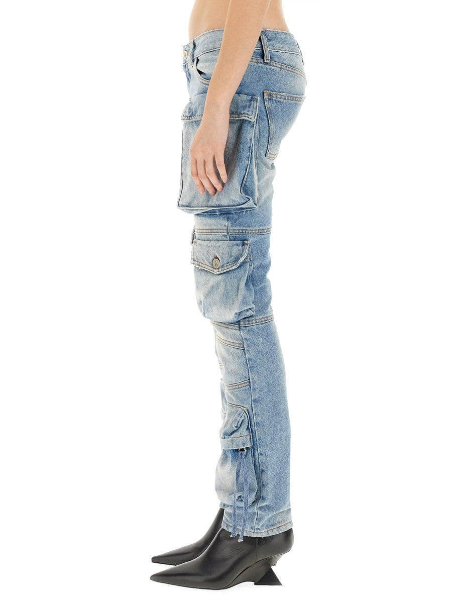 Low-Rise Cargo Jeans in Light Blue