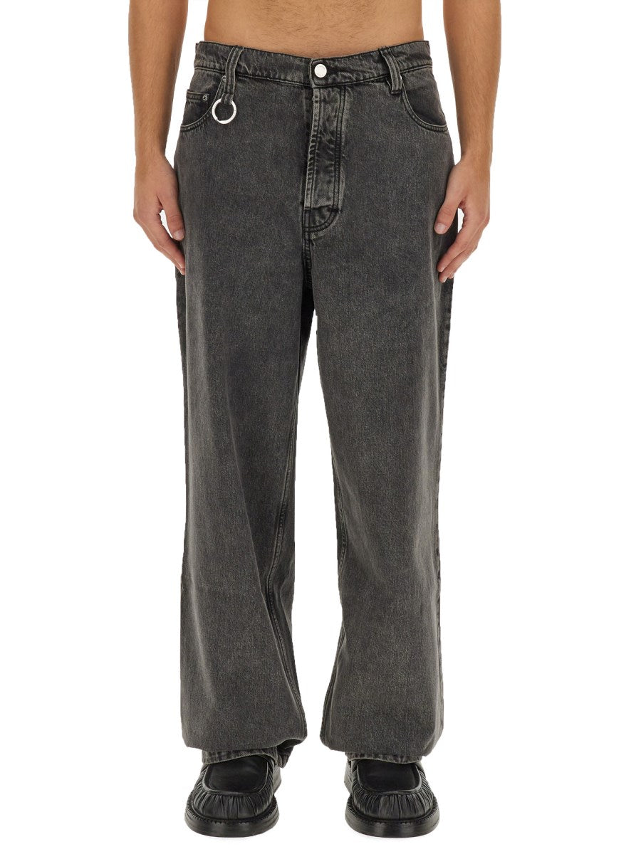 Wide Leg Jeans in Washed Black