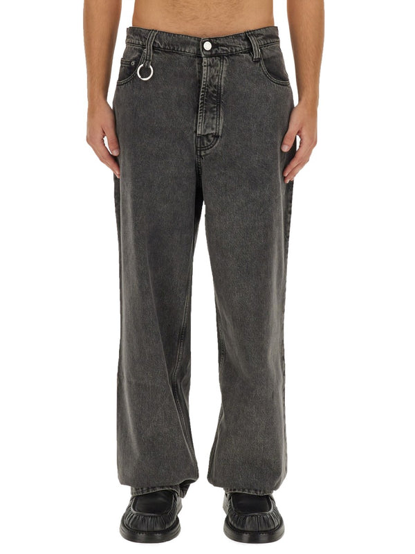 Wide Leg Jeans in Washed Black
