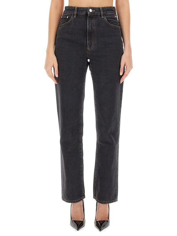 High-Waisted Straight Jeans in Black
