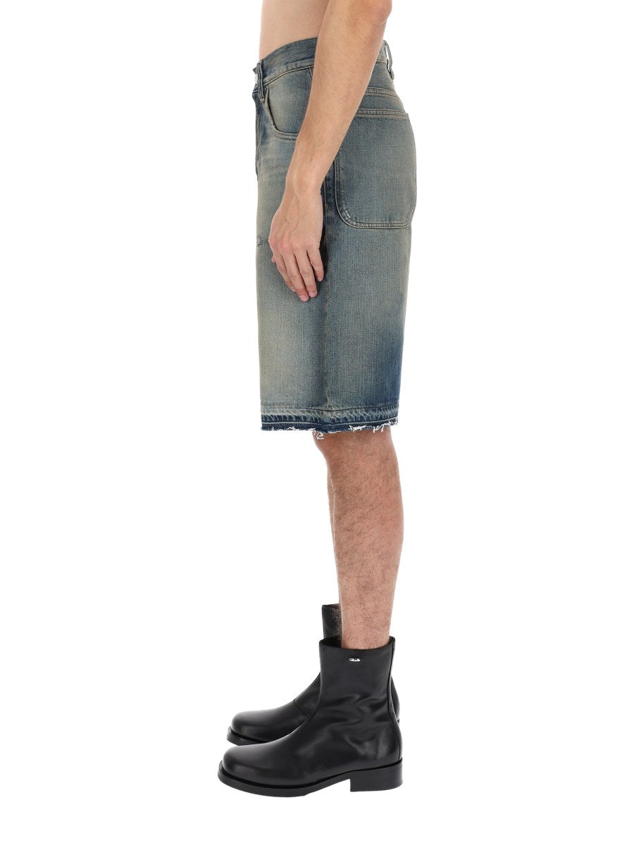 Wide Raw-Hem Denim Shorts