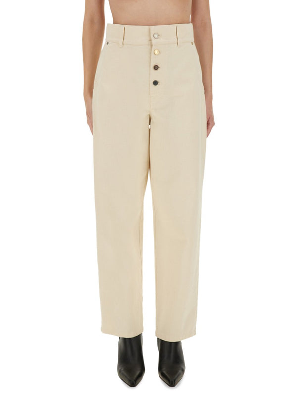 Straight Jeans with Button Fly in Cream