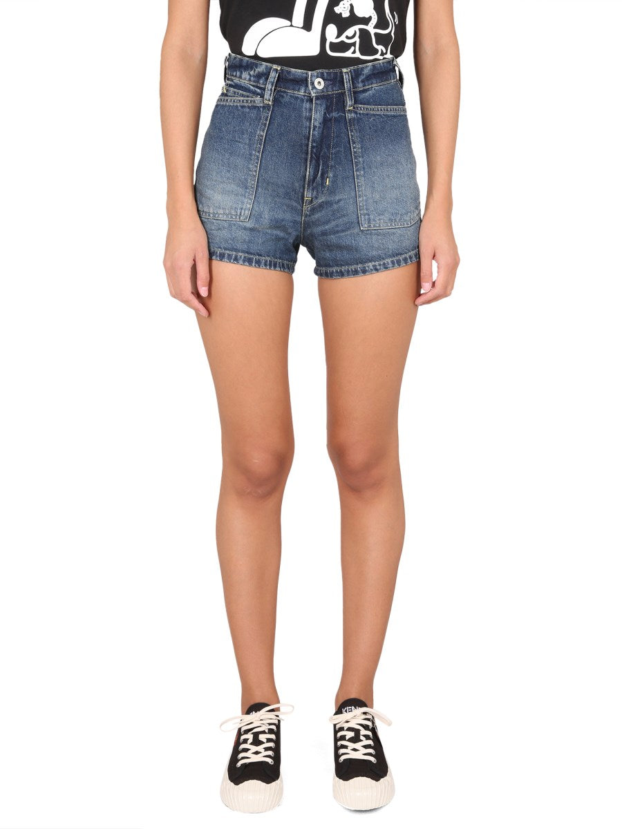 Kenzo Denim Shorts With Button and Zipper Closure