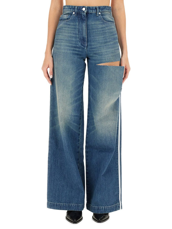Wide Jeans with Side Stripe and Thigh Slit