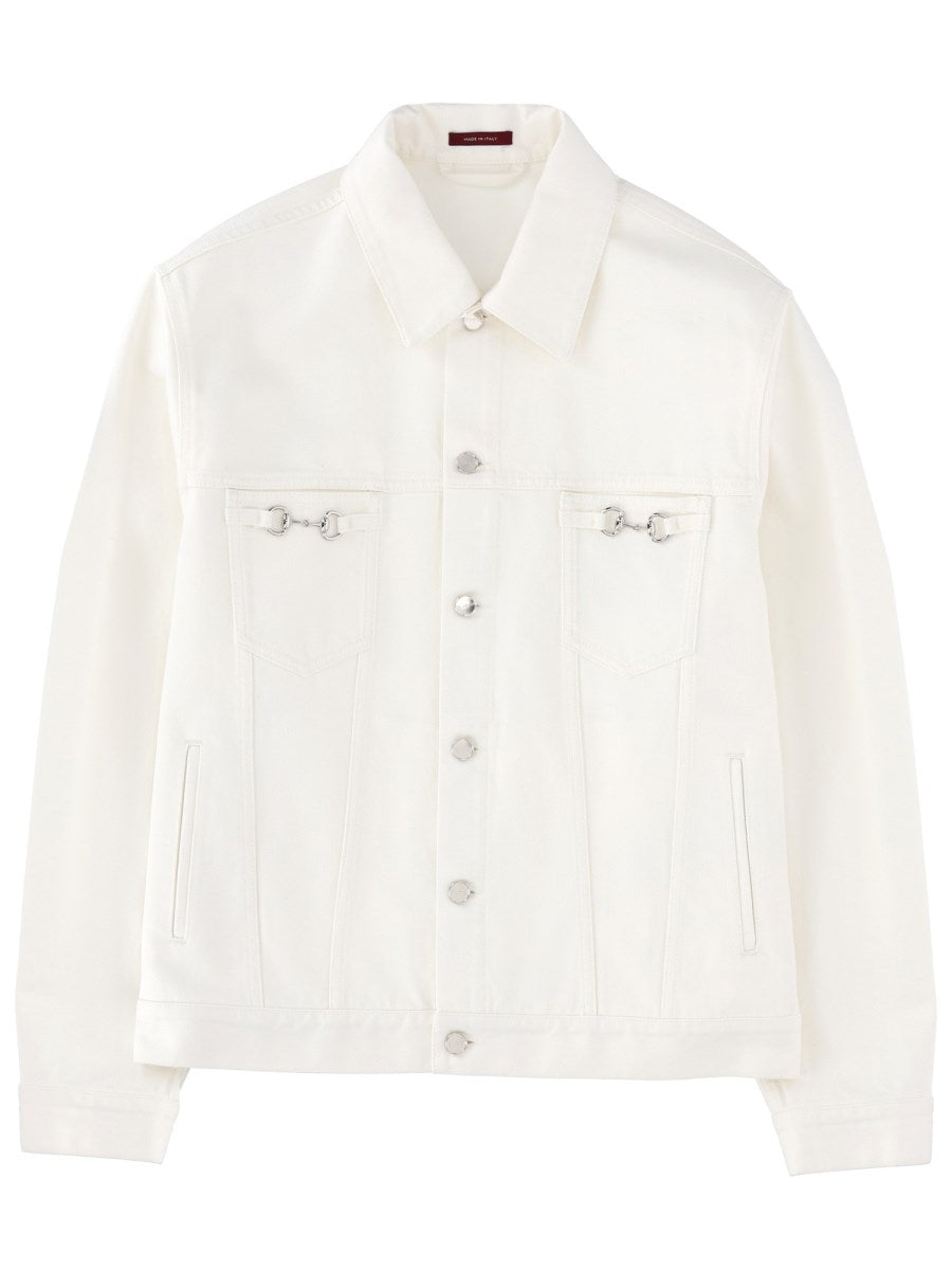 Denim Jacket With Horsebit Detail White