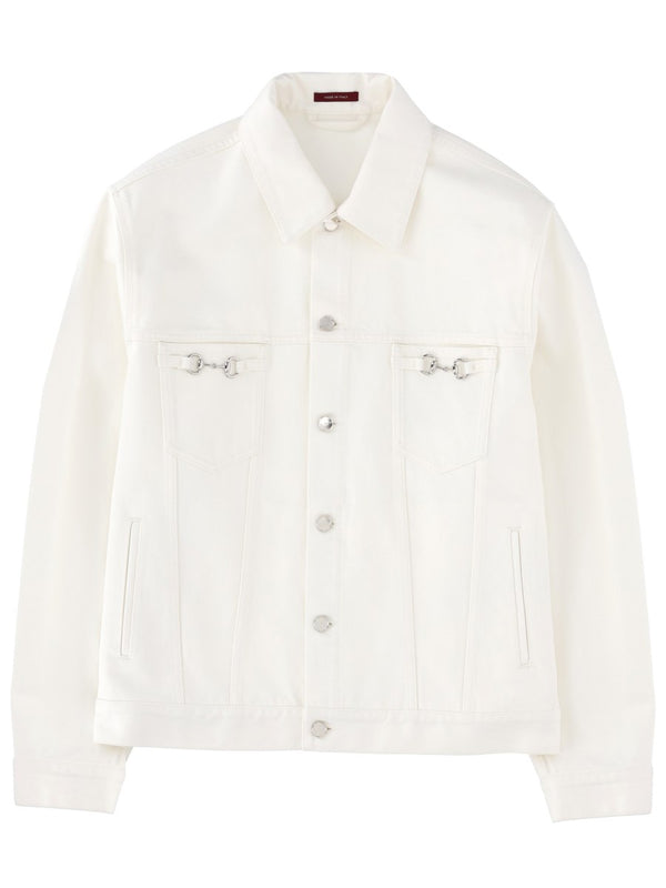 Denim Jacket With Horsebit Detail White