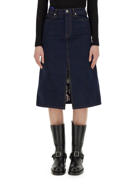 Midi Denim Skirt with Front Slit