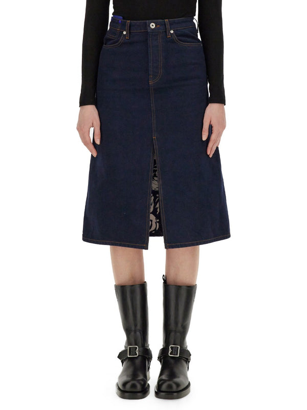 Midi Denim Skirt with Front Slit