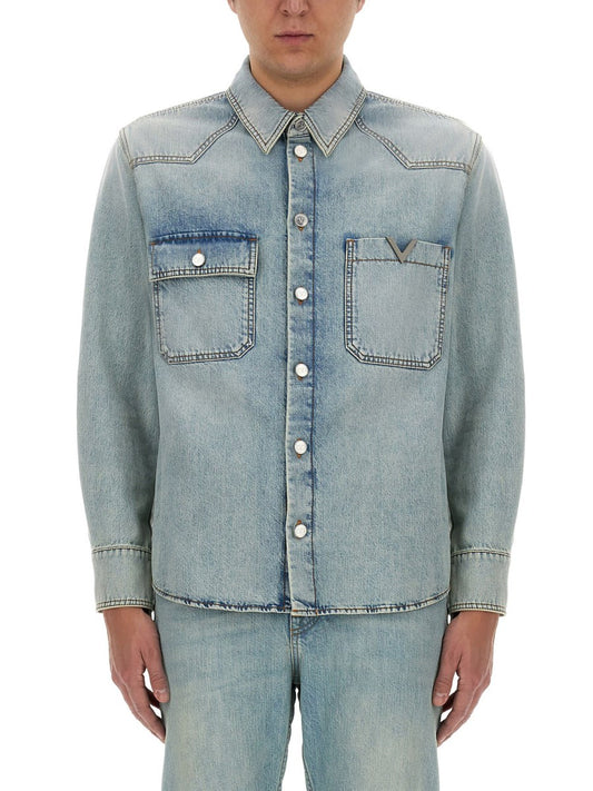 Western Snap Shirt in Washed Blue