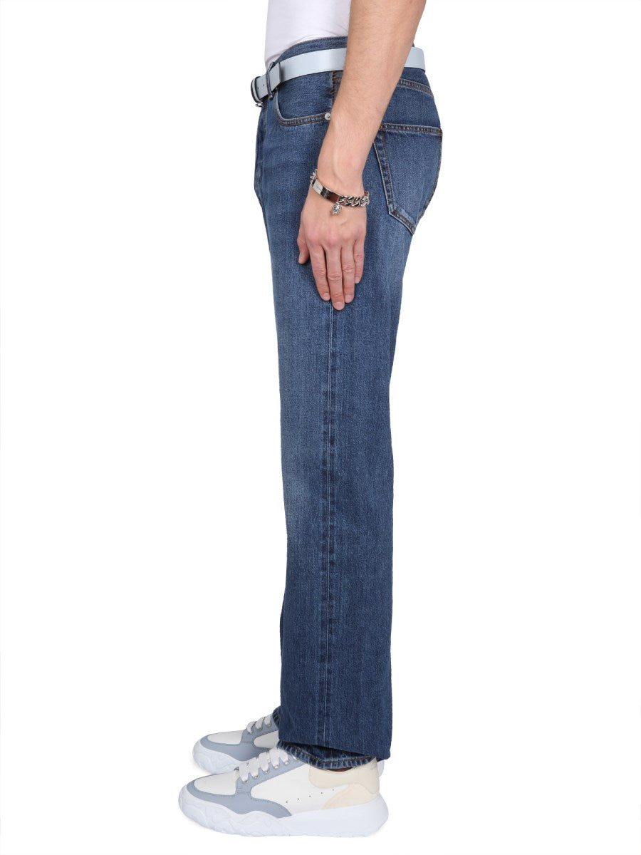 Five-Pocket Straight Jeans in Mid Blue
