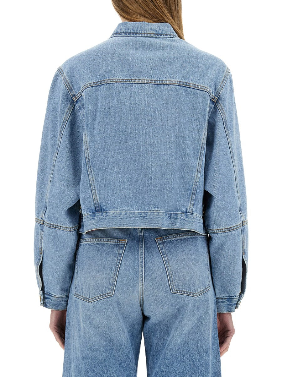 Cropped Denim Jacket with Gold Buttons