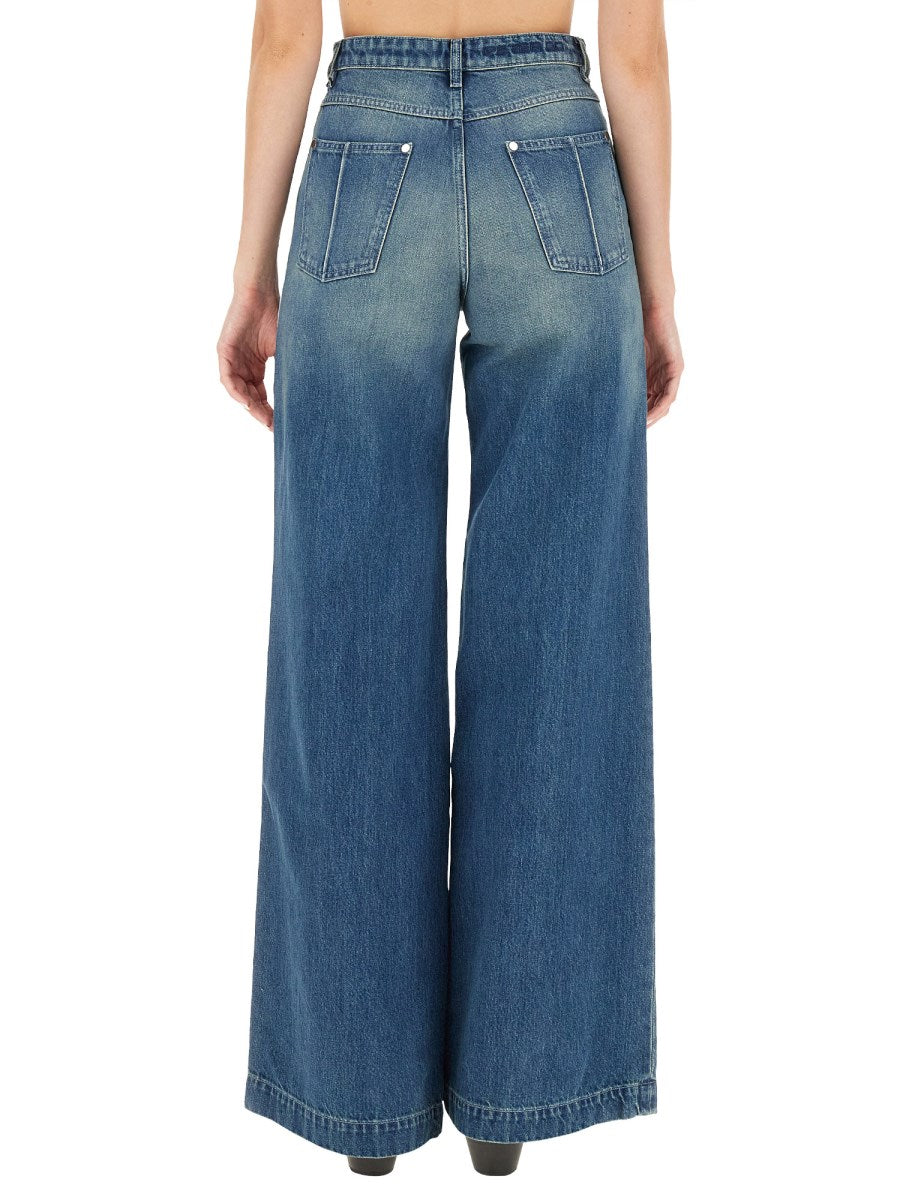 Wide Jeans with Side Stripe and Thigh Slit