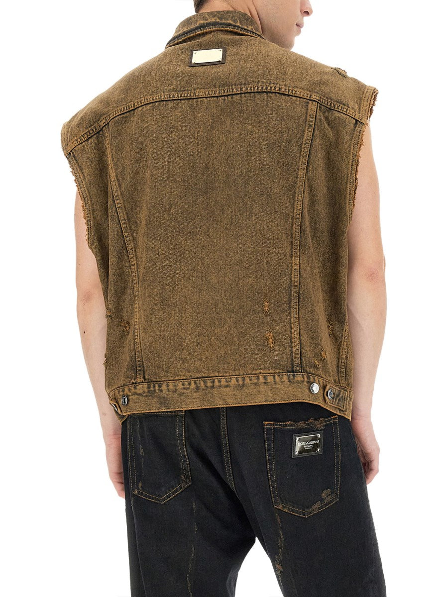 Overdyed Denim Vest in Rust