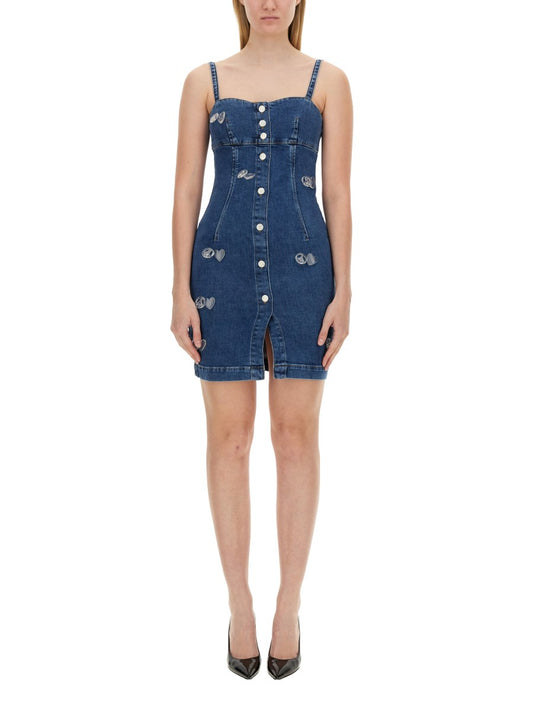 Heart-Detail Denim Bustier Dress