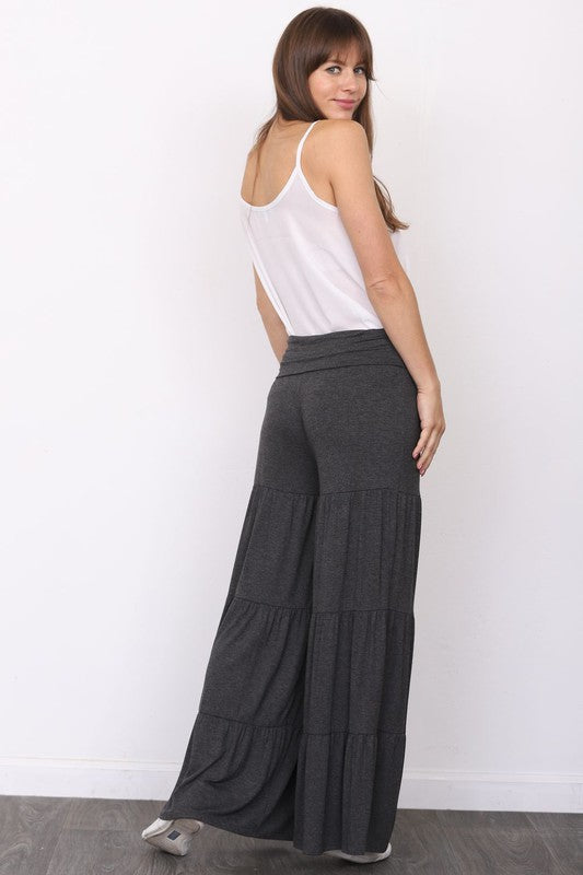 Solid Tiered Wide Leg Pants