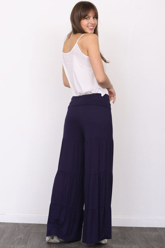 Solid Tiered Wide Leg Pants