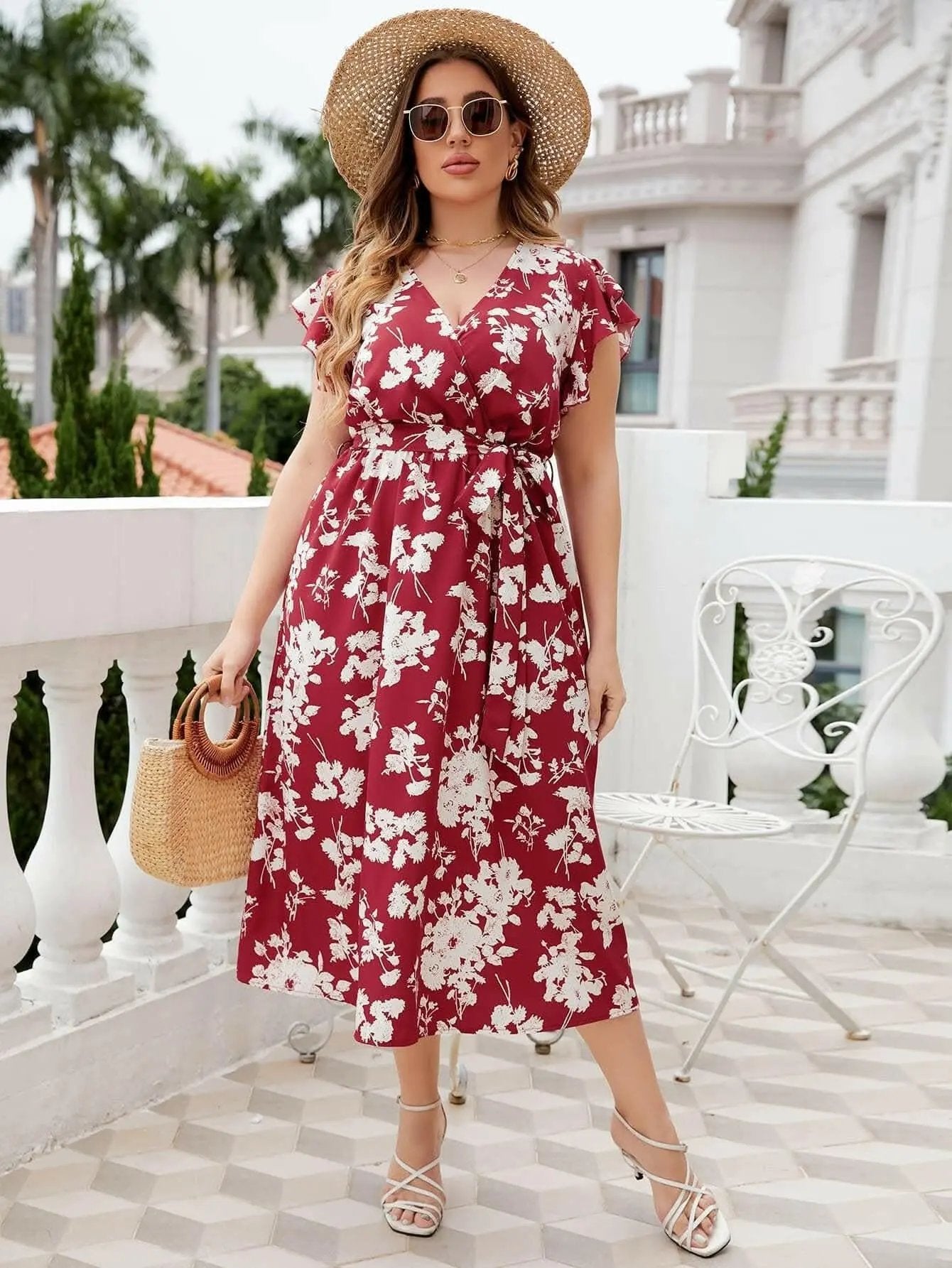Trendsi Floral Plus Size Women's Midi Dress - Flattering Fit, Trendy Style