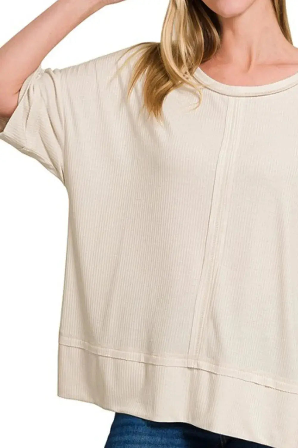 Women's Ribbed Boat Neck Top - Soft & Stretchy Casual Tee