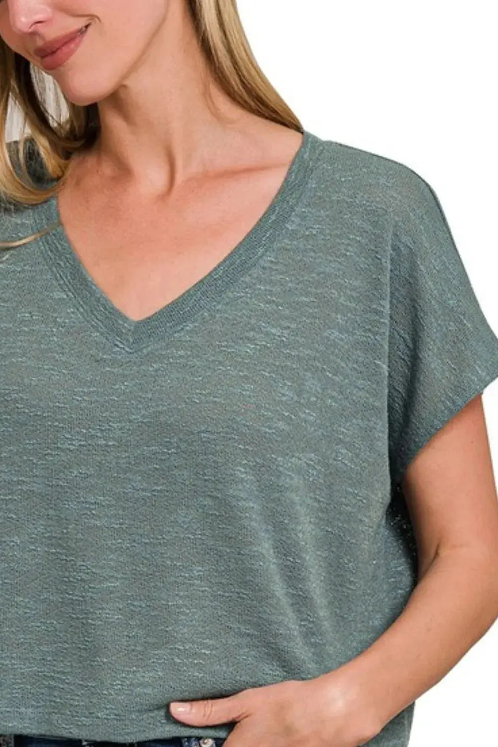 Crop Top - Hacci Slub V-Neck - Drop Shoulder Style