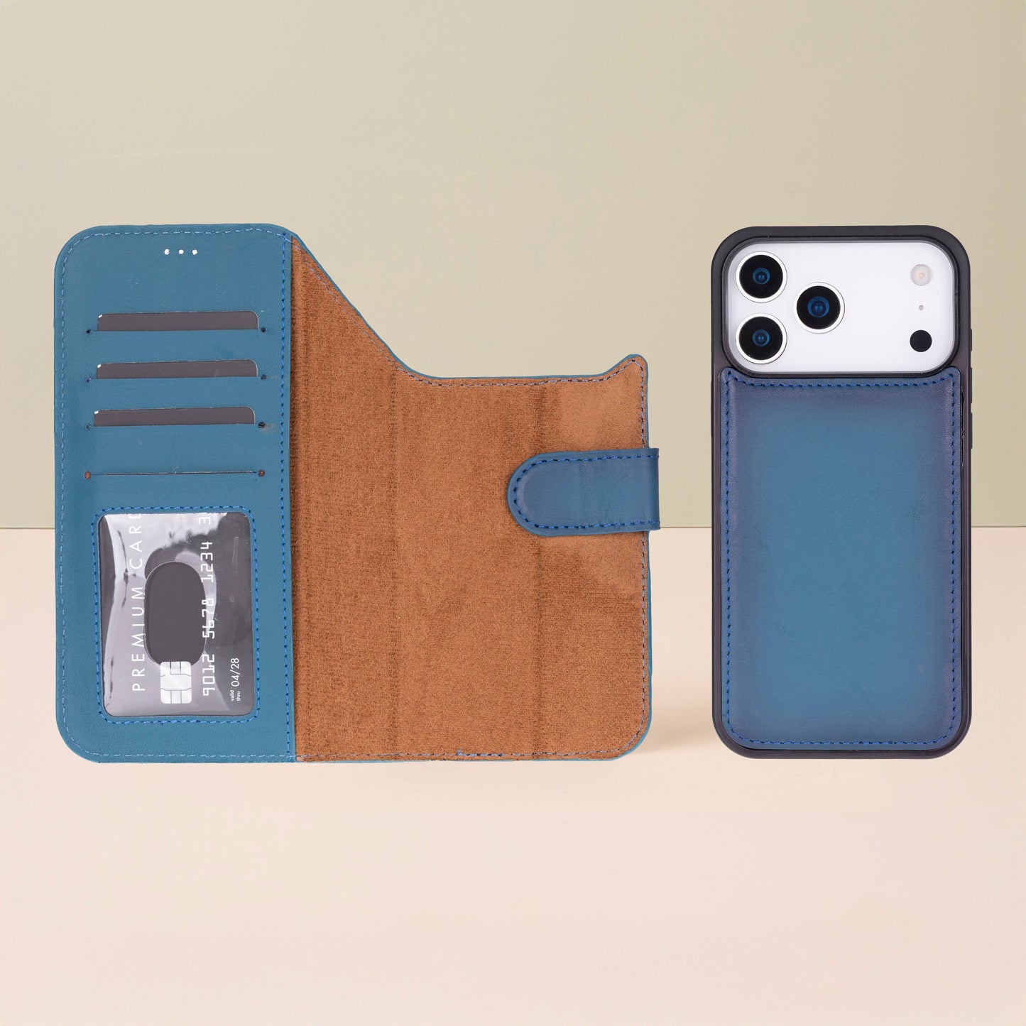 Leather iPhone 18 Pro Wallet Case – Blue - Austin