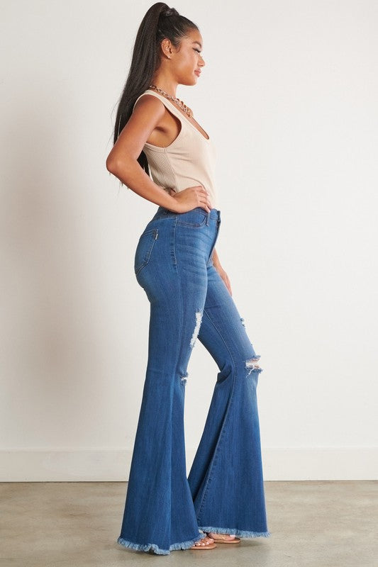 HIGH WAISTED DISTRESSED FLARE