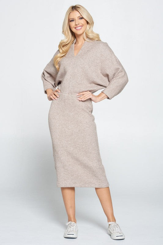 Sweater Knit Dolman Sleeve Midi Dress