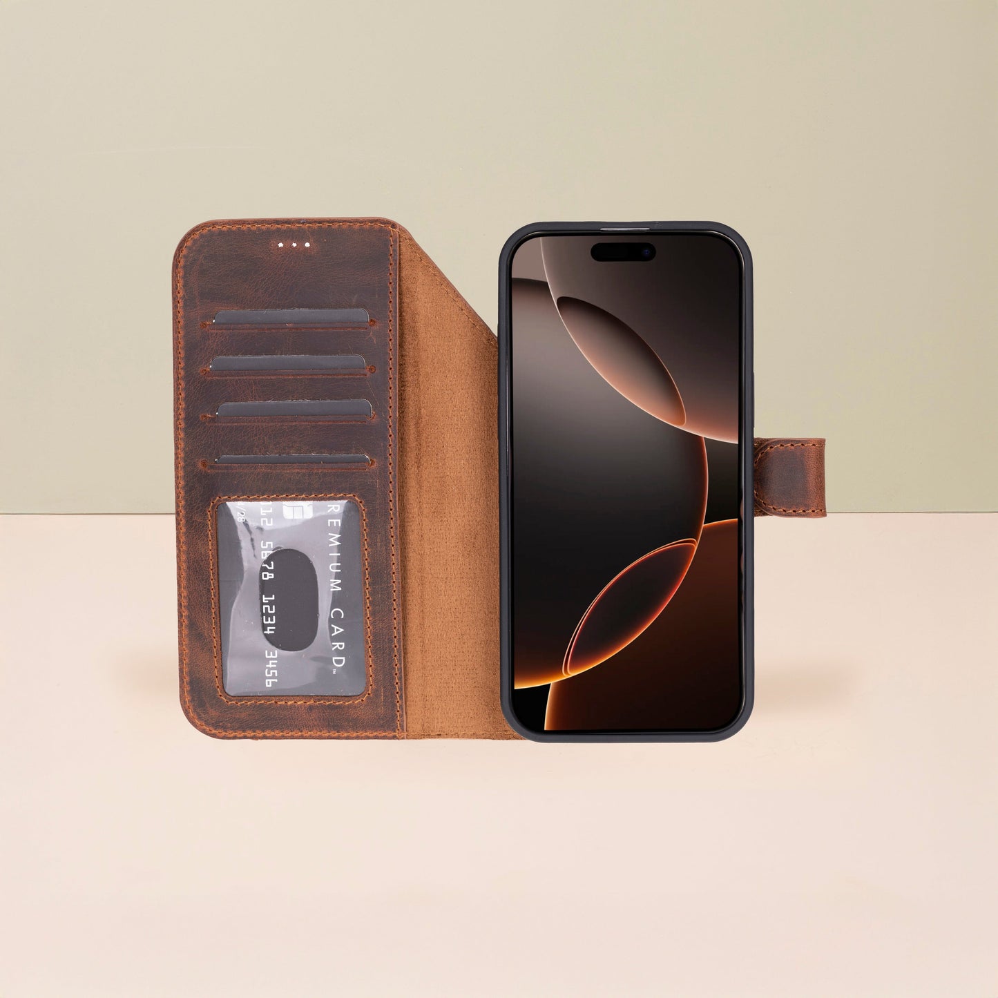 Leather iPhone 18 Pro Wallet Case – Brown - Austin