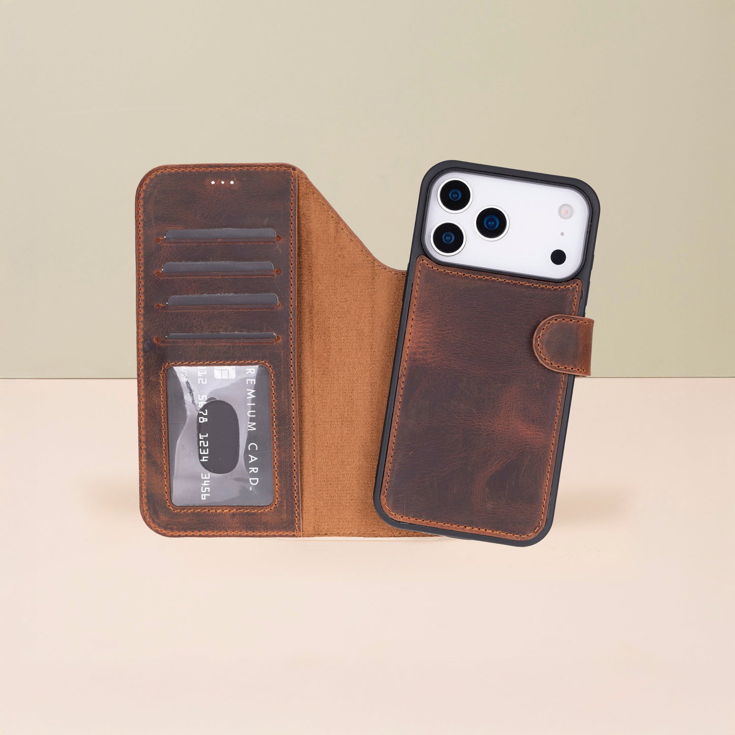 Leather iPhone 18 Pro Wallet Case – Brown - Austin